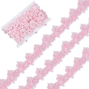 3 Yards Pink Flower Lace Trim Pearl Beads Flower Lace Embroidered Sewing Lace for DIY Craft Home Decoration in Saudi Arabia