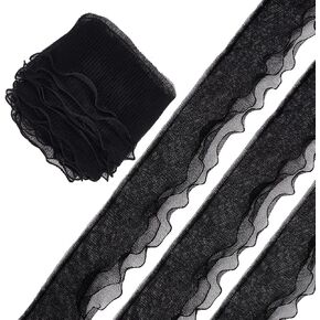 PH PandaHall 5.4 Yards Black Wide Ruffled Lace Trims, 5-1/2 Inch Organza Pleated Ribbon Fabric Ribbon 3-Layer Tulle Applique for Garment Extender Sewing Dress Trimming Craft Collar Cuffs Hat Bag Decor