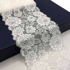 شريط مطاطي من الدانتيل بطول 6 بوصات، مثالي للحرف اليدوية وصناعة الخياطة وتغليف الهدايا وديكورات الزفاف - 5 ياردات -8939 (أبيض) in Kuwait