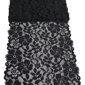 8 Inch Wide Lace Stretch Lace Ribbon Trim Lace Fabric for Table Runner, Garment and DIY Crafts-5 Yards (9269 Black)
