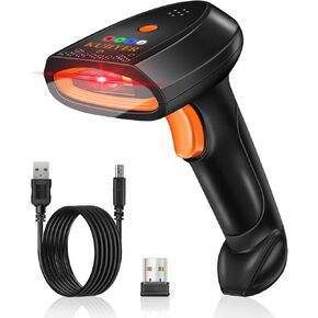 KUIIYER Bluetooth Barcode Scanner, Wireless 2D QR 1D Bar Code Scanners with LED Lights Display & AI Voice, Plug & Play Handheld Barcode Reader for iPhone, Android, iPad, Tablet, PC Computers & POS