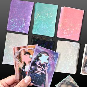 60Pcs Laser Stars Kpop Photocard Sleeves Star Idol Photo Card Sleeves Holographic Card Sleeve Colored Inner Card Sleeves Kpop Photocard Sleeve Trading Card Sleeve Card Protector Sleeves