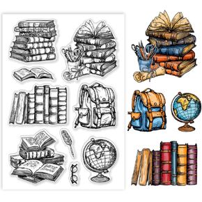 PH PandaHall Book Theme Clear Stamp, Rectangular PVC Silicone Stamp for Cards, Scrapbooking, Journaling