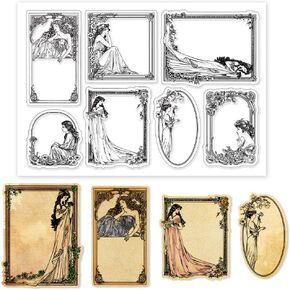GLOBLELAND Vintage Woman Border Clear Stamps Vintage Lady Frame Silicone Clear Stamp Seals Flower Frame Transparent Stamps for DIY Scrapbooking Cards Making Photo Album Journal