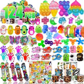 124 Pack Party Favors for Kids,Goodie Bags Pinata Stuffers,Treasure Box Toys,Birthday Party Gift Toys,School Classroom Rewards,Carnival Prizes Box,Easter Egg Filler Bulk Fidget Toys for Boys Girls