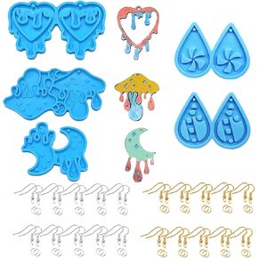 Yayatty 5 Pack Resin Earring Molds, Dripping Earring Resin Casting Moulds with Earring Hook, Mushroom Moon Windmill Earring Silicone Molds for DIY Earring Keychain Necklace