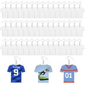 48pcs Sublimation Earring Blanks, Earring Hooks Kit MDF Sublimation Football Shirt Earrings Double-Sided with Earring Hooks and Jump Rings for Sublimation Printing Jewelry Making