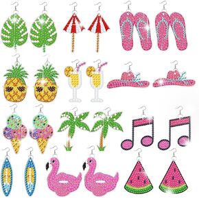 ZABARE 12 Pairs Diamond Art Earrings Double-Sided, Hawaii Diamond Painting Earrings, Small Diamond Painting Kits, Diamond Art Kits for Adults, Earring Making Kit Handmade Gifts with Box