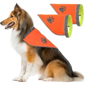 2 Pack Blaze Orange Dog Bandana, Hi-Visibility Reflective Large Dog Bandanas,Fall Dog Bandana Safety Scarf,Dog Hunting Gear Bandana for Walking,Camping, Hunting and Off Leash Exploration.