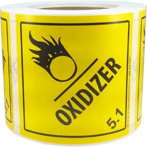 Hazard Class 5 D.O.T. Oxidizer Labels 4x4 Inch Square 500 Adhesive Labels