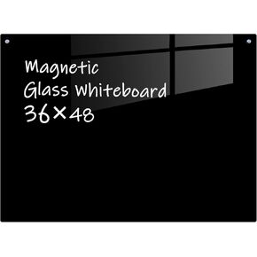 Glass Magnetic Black Board - 48 x36 Inches Dry Erase Glass Whiteboard for Wall, Wall Mounted Glass Board for Office and Schools