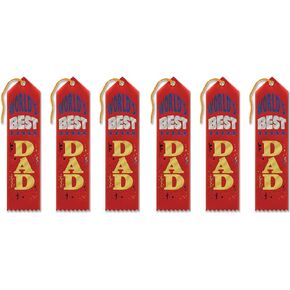 Beistle World's Best Dad Award Ribbons, 2 by 8-Inch, 6-Pack