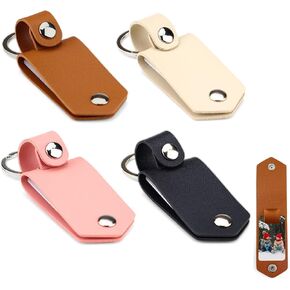 Metal Sublimation Keychain Blanks with Leather Cover, Double Sided Aluminum Sublimation Blanks Heat Transfer DIY Key Chain Photos, Laser Engraving Blanks, 4 Pack