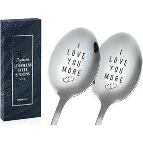 INNObeta Engraved Ice Cream Spoons, Gifts for Couple, 2 Pcs Stainless Steel Coffee Spoon, To a Lifetime of Ice Cream Together