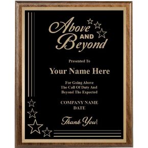 Recognition Plaque, 8x10 Custom Engraved Above and Beyond Plaque Award Prime