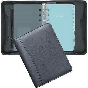 Fan&Ran 2025 Zipped Planner Organizer, Weekly and Monthly Refills with Simulated Leather Cover, Personal Size, Black