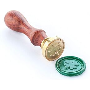 VOOSEYHOME The Lucky Four Leaf Clover Wax Seal Stamp with Rosewood Handle, Decorating on Invitations Envelope Sealers Letters Cards Posters Packings for Holiday Themed Parties Weddings Signature
