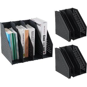 3 Pack Collapsible Desktop Magazine File Holder, Plastic Vertical Binder Holder Organizer, Grey