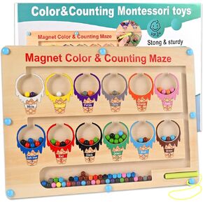 Magnetic Color and Number Maze, Montessori Wooden Magnet Board, Color Matching Counting Toddler Fine Motor Skills Toys for Preschool Learning Educational Gifts for Kids 3 4 5 Years Old