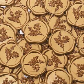 Eucalyptus Wax Seal Stickers 50pcs, Andotopee Botanical Envelope Seal Stickers, Self-Adhesive Antique Gold Wedding Invitation Stickers, Real Sealing Wax Pre-Made, Great for Letter Seal, Gift Wrapping