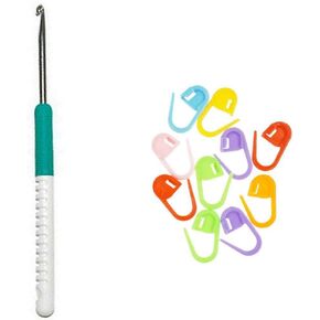 addi Knitting Needles Crochet Hook Comfort Grip 6 inch (15cm) Size US J (6.0mm) with 10 Colorful Stitch Markers