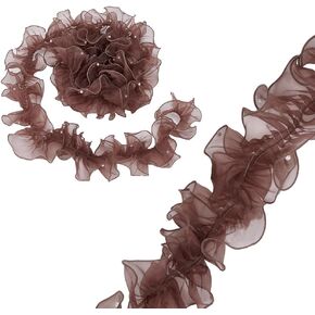 PH PandaHall 5 Yards Organza Lace Ribbon 4.9 inch Wide Pleated Edging Trim Ribbon Ruffled Lace Fabric Ruffled Ribbon with Beads for Sewing Craft Wedding Dress DIY Decor Christmas Tree, Gray