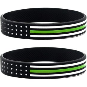 Inkstone (6-pack) Thin Green Line American Flag Bracelets - Bulk Pack of 6 Silicone Rubber Wristbands - Jewelry Accessories Gifts for Border Patrol, Park Rangers, and Military Personnel Men Women