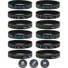 Inkstone (12-pack) Motivational Quote Wristbands - Believe, Dream, Greatness Silicone Rubber Bracelets - Wholesale Lot of Bulk Gifts For Adults Men Women Teens