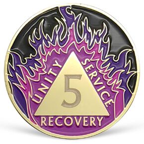 Purple Flames Sobriety Coin 1 Year AA Chip Recovery Medallion for AA NA 12 Step Clean & Sober Gifts for Men Women Alcoholics Anonymous Gifts Celebrating Addiction Recovery