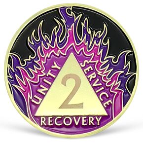 Purple Flames Sobriety Coin 1 Year AA Chip Recovery Medallion for AA NA 12 Step Clean & Sober Gifts for Men Women Alcoholics Anonymous Gifts Celebrating Addiction Recovery in Kuwait