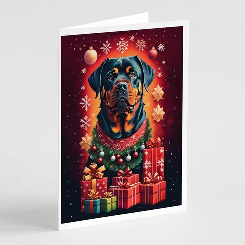 كنوز كارولين DAC3151GCA7P Rottweiler Holiday Christmas Greeting Cards حزمة من 8 بطاقات فارغة مع مغلفات غريب الأطوار A7 حجم 5x7 بطاقات ملاحظة فارغة in Saudi Arabia