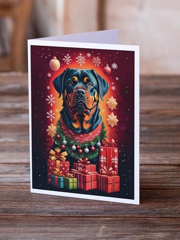 كنوز كارولين DAC3151GCA7P Rottweiler Holiday Christmas Greeting Cards حزمة من 8 بطاقات فارغة مع مغلفات غريب الأطوار A7 حجم 5x7 بطاقات ملاحظة فارغة in Saudi Arabia