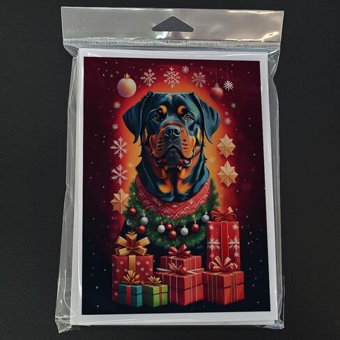 كنوز كارولين DAC3151GCA7P Rottweiler Holiday Christmas Greeting Cards حزمة من 8 بطاقات فارغة مع مغلفات غريب الأطوار A7 حجم 5x7 بطاقات ملاحظة فارغة in Saudi Arabia