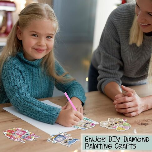 Sitsink Diamond Painting Wind Chimes - 6 Pcs Owl Diamond Painting Kits, Cute Animal Diamond Painting Art Kits, Owl Diamond Painting Suncatchers Crafts Kits, Diamond Painting Art Kits in Saudi Arabia