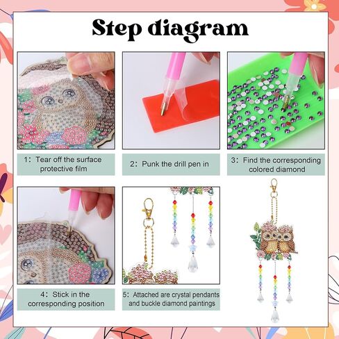 Sitsink Diamond Painting Wind Chimes - 6 Pcs Owl Diamond Painting Kits, Cute Animal Diamond Painting Art Kits, Owl Diamond Painting Suncatchers Crafts Kits, Diamond Painting Art Kits in Saudi Arabia