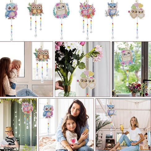 Sitsink Diamond Painting Wind Chimes - 6 Pcs Owl Diamond Painting Kits, Cute Animal Diamond Painting Art Kits, Owl Diamond Painting Suncatchers Crafts Kits, Diamond Painting Art Kits in Saudi Arabia