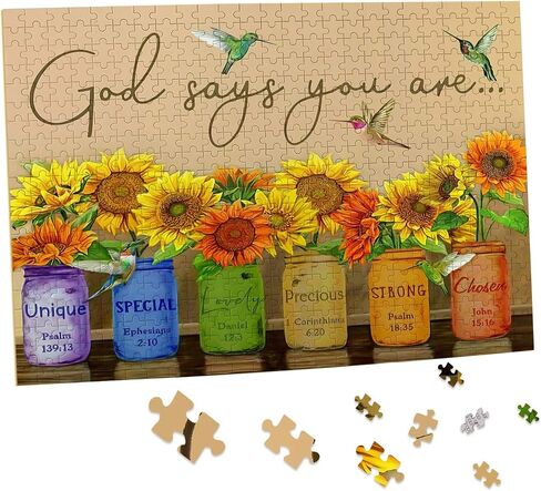 Sunflower Puzzle 500 Piece Puzzles for Adults - Retro Sunflowers and Farmhouse Yellow Flower Hummingbird Animal Inspirational Wooden Jigsaw Puzzles for Family Activities Games - God Says You are in Saudi Arabia