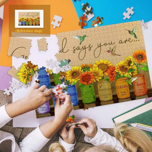 Sunflower Puzzle 500 Piece Puzzles for Adults - Retro Sunflowers and Farmhouse Yellow Flower Hummingbird Animal Inspirational Wooden Jigsaw Puzzles for Family Activities Games - God Says You are in Saudi Arabia