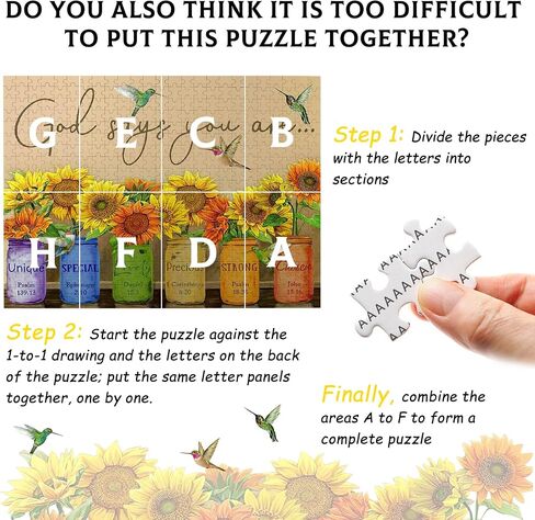 Sunflower Puzzle 500 Piece Puzzles for Adults - Retro Sunflowers and Farmhouse Yellow Flower Hummingbird Animal Inspirational Wooden Jigsaw Puzzles for Family Activities Games - God Says You are in Saudi Arabia