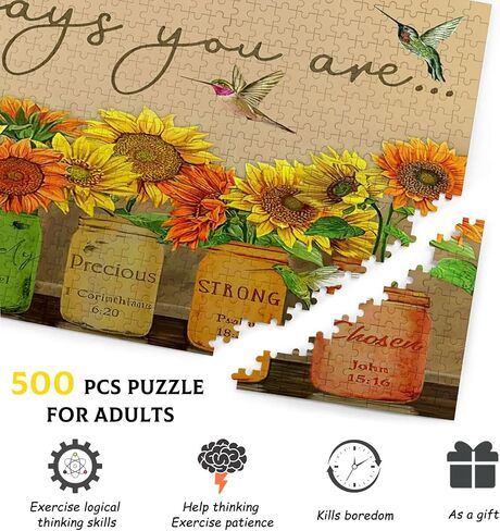 Sunflower Puzzle 500 Piece Puzzles for Adults - Retro Sunflowers and Farmhouse Yellow Flower Hummingbird Animal Inspirational Wooden Jigsaw Puzzles for Family Activities Games - God Says You are in Saudi Arabia