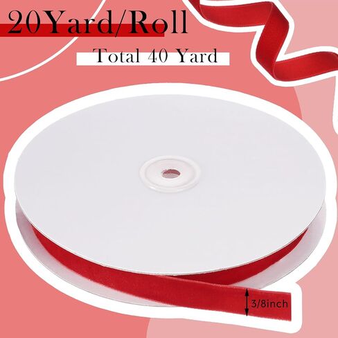 Zeyune 2 Rolls Velvet Ribbon 3/8 Inch 40 Yards, Single Face Velvet Ribbon for Gift Wrapping, Christmas Wrapping Bows, Wedding Decor, Home Decorating, Bouquet Packaging, DIY Crafts Decor(Burgundy) in Saudi Arabia