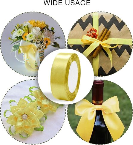 Pineapple Yellow Satin Ribbon 1 inch Double Faced Ribbon Yellow Satin Solid 25 Yards Roll for Gift Wrap Hair Bows Wreath Hat Wedding Party Decoration Garland Handmade Craft Sewing Floral Bouquet in Saudi Arabia