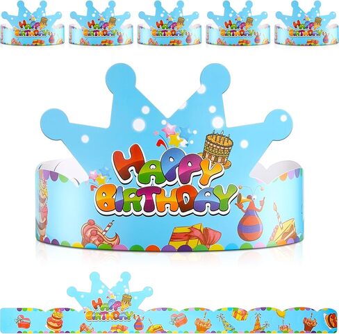 Deekin 50 Pcs Birthday Crowns for Kids Paper Party Hats Colorful Birthday Hat Happy Paper Crowns for Kids Family Classroom School Party Decor Supplies in Saudi Arabia