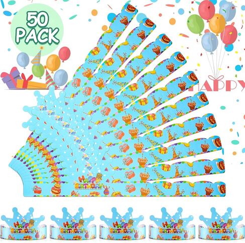 Deekin 50 Pcs Birthday Crowns for Kids Paper Party Hats Colorful Birthday Hat Happy Paper Crowns for Kids Family Classroom School Party Decor Supplies in Saudi Arabia