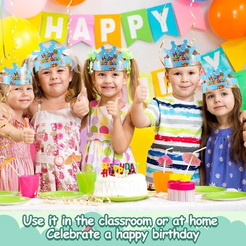 Deekin 50 Pcs Birthday Crowns for Kids Paper Party Hats Colorful Birthday Hat Happy Paper Crowns for Kids Family Classroom School Party Decor Supplies in Saudi Arabia