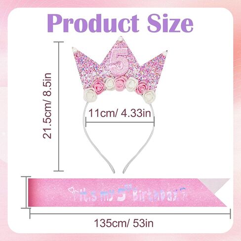 Birthday Girls Headband, Glitter Flower Birthday Crown Sash Set for Girls Princess Birthday Party Decorations in Saudi Arabia