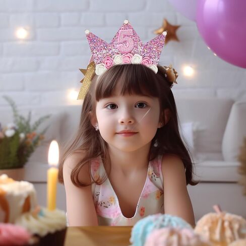 Birthday Girls Headband, Glitter Flower Birthday Crown Sash Set for Girls Princess Birthday Party Decorations in Saudi Arabia