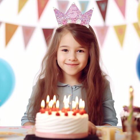 Birthday Girls Headband, Glitter Flower Birthday Crown Sash Set for Girls Princess Birthday Party Decorations in Saudi Arabia
