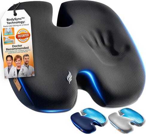 Seat Cushion, BodySync™ Technology with Non-Slip Gel & Memory Foam for Tailbone, Sciatica & Back Pain Relief, Office Chair Cushion, Car Seat Cushions for Driving (Black) in Saudi Arabia