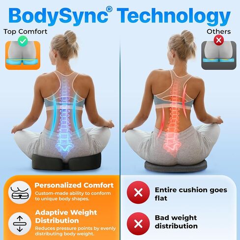 Seat Cushion, BodySync™ Technology with Non-Slip Gel & Memory Foam for Tailbone, Sciatica & Back Pain Relief, Office Chair Cushion, Car Seat Cushions for Driving (Black) in Saudi Arabia